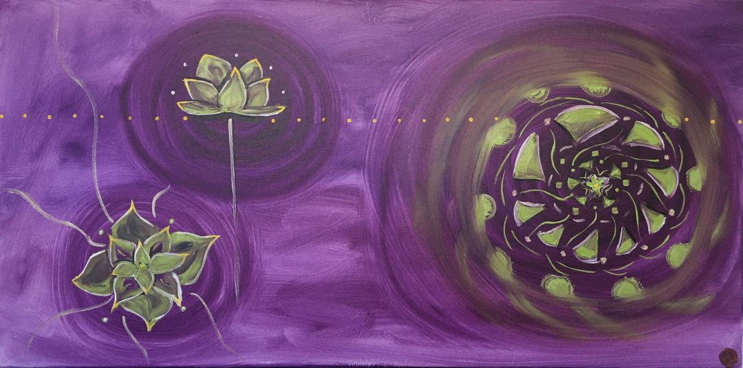 Lotus Vortex by Kathryn Colleen. 24 in x 48 in. Oil on canvas. 2022.